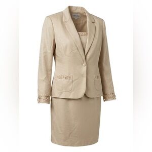 Albert Nipon Beige Lace-Trim Suit